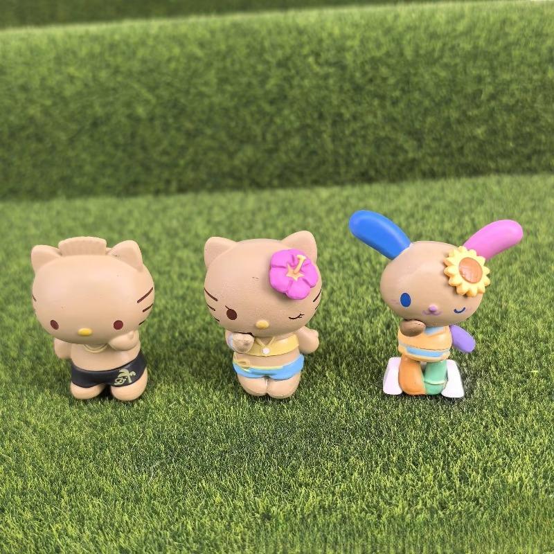 Фигурка Sanrio Аниме Хелло Китти Куроми Черная Кожа Китти Кот Мелоди Летний Отпуск на Морском Побережье Серия Сюрприз Коробка Игрушка Украшение Подарки для Детей