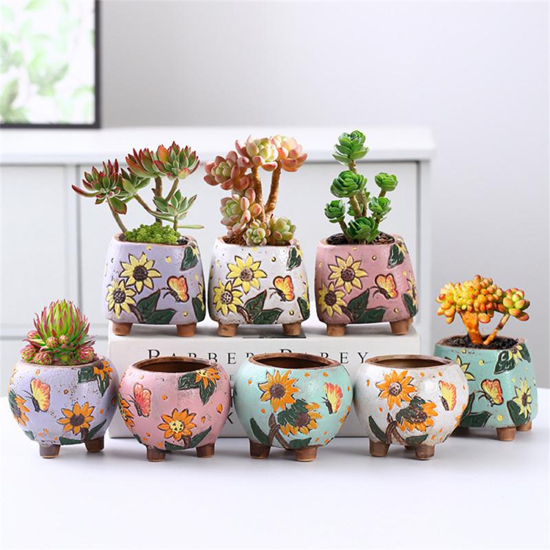 Керамический цветочный горшок Креативная ручная роспись Резьба Керамические украшения для дома Цветочные горшки Суккулентный цветочный горшок