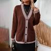 Autumn Winter Vintage Cardigan Loose Knitwear Long Sleeve V Neck Solid Color Sweater Top