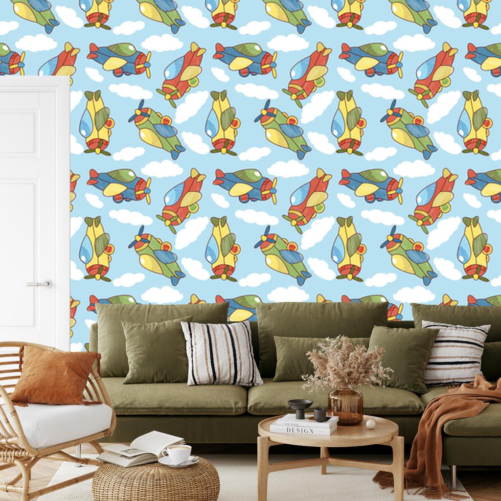 Wallpaper Colorful Fairytale Cloud Planes for Living Room and Bedroom 50x1000