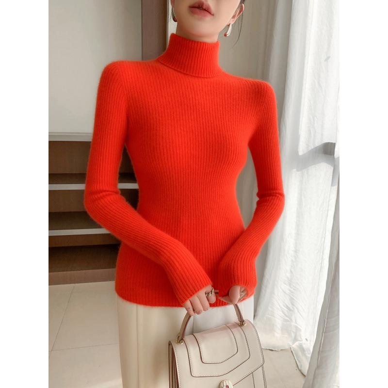 Women's Slim-Fit High-Neck Cashmere Sweater, Solid Color Knit for Layering, 2025 Autumn/Winter Arrival, Flattering Tight-Fit Design.