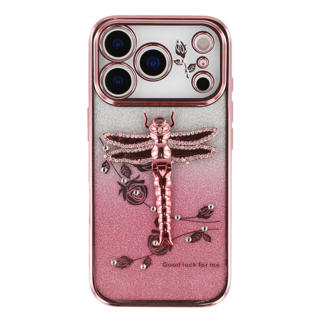 KADEM For iPhone 17 Pro Max Case Dragonfly Kickstand TPU Flowers Glitter Phone Cover