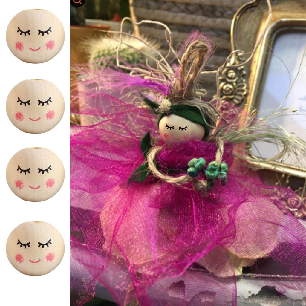 20Pcs Smiles Wood Beads Natural Wood Beads for Crafting Wooden Faced Beads Wooden Balls with Hole for DIY Decor Craft