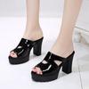 Fashion 2025 Hot Selling New Style Women's Thick-Soled Beautiful Slippers High-Heeled Waterproof Platform Sexy T-Shaped Design