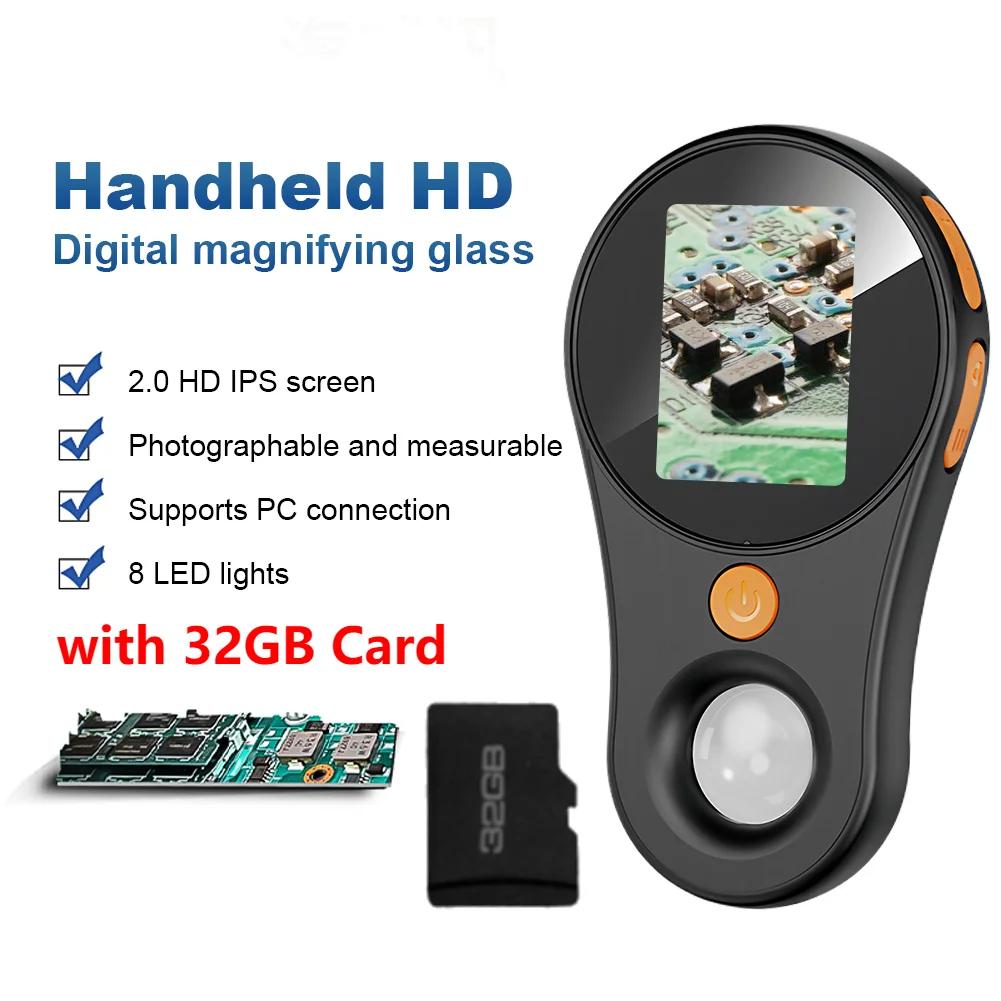 Цифровой микроскоп с увеличением 500X, светодиодный HD-экран IPS 2 дюйма, электронная лупа для монет для дома и офиса