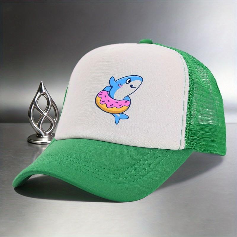 Shark Donut Print Trucker Hat Breathable Mesh Baseball Cap Casual Adjustable Summer Hat