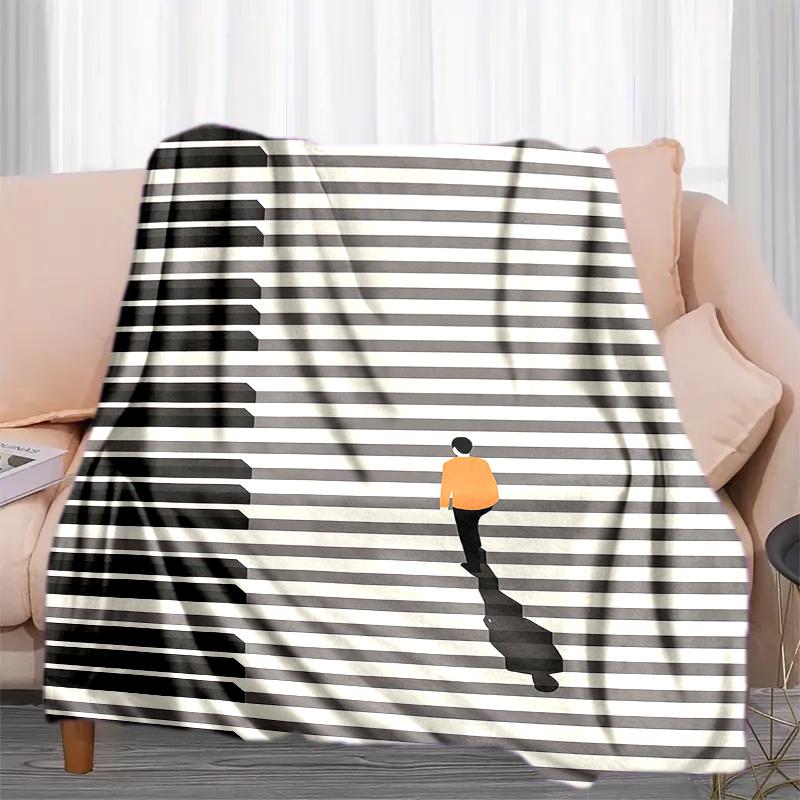 1PC Piano keys music printed blanket, all season lightweight home office outdoor nap multifunctional blanket A18