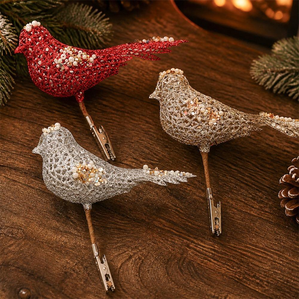with Sequins and Pearl Christmas Tree Hanging Bird Hollow Sparkling Bird Hanging New Year