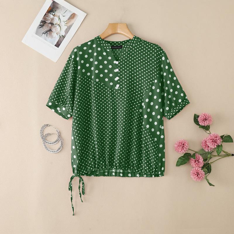 ZANZEA Женская повседневная блузка с V-образным вырезом, свободного кроя, с принтом в горошек и рукавами до локтя