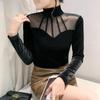 European Velvet Mesh Splicing Shirt - Women's Autumn/Winter Fashion Top