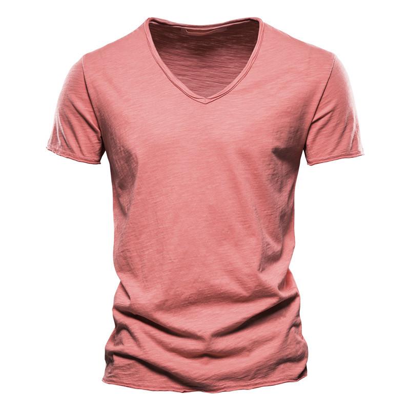 Summer Men's Solid Bamboo Cotton V-Neck T-Shirt - Hot Selling European & American Style