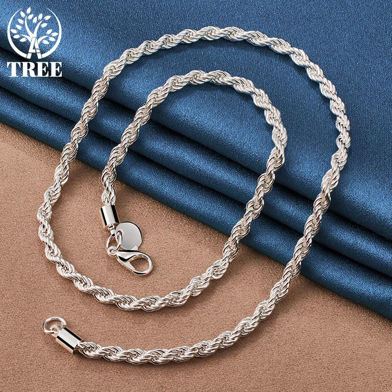 Ювелирные изделия из стерлингового серебра 925 пробы, 16/18/20/22/24 дюйма, 4 мм, витая веревка-цепочка