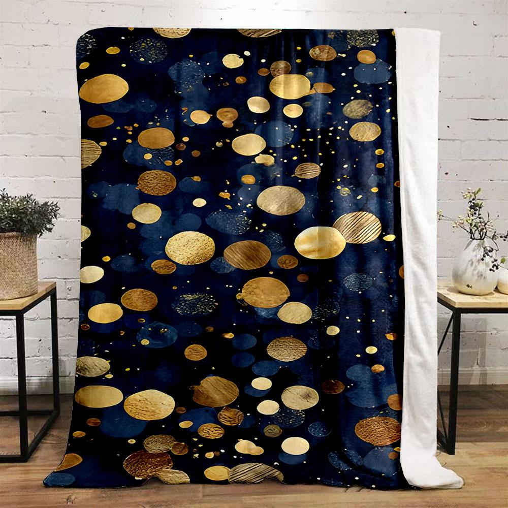 Golden Dots on Navy Blue Background Patterned flannel blanket perfect for the bedroom living room, sofa, or a little nap