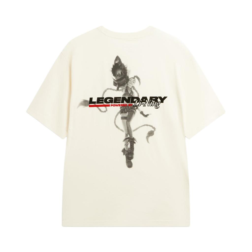 Li Ning × League Of Legends Коллаборация Серия спортивного образа жизни Принт с буквами Круглый вырез Короткий рукав Футболка Унисекс Топы Цвет: вне белого ATSW025-1