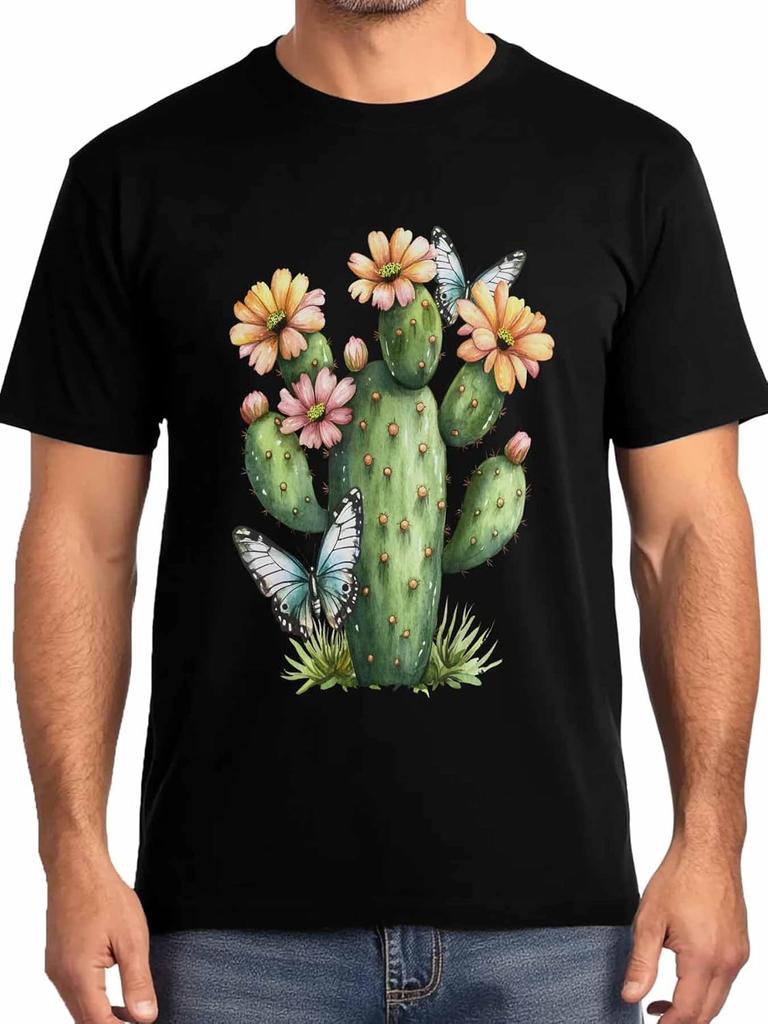 Desert Cactus Mens T-Shirts,Short Sleeve Quick Drying T Shirts for Men Crew Neck Tee Wild Flower Men's T-Shirts