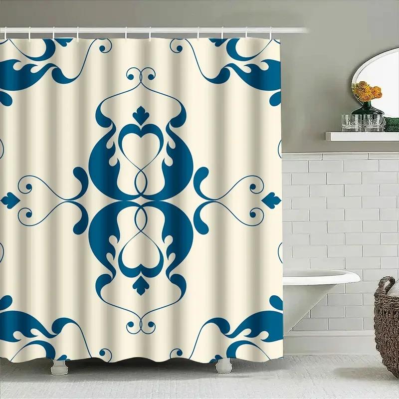 HI-Vintage Сине-белая шторка для душа с дамасским узором Роскошная водонепроницаемая домашняя декорация для ванных комнат