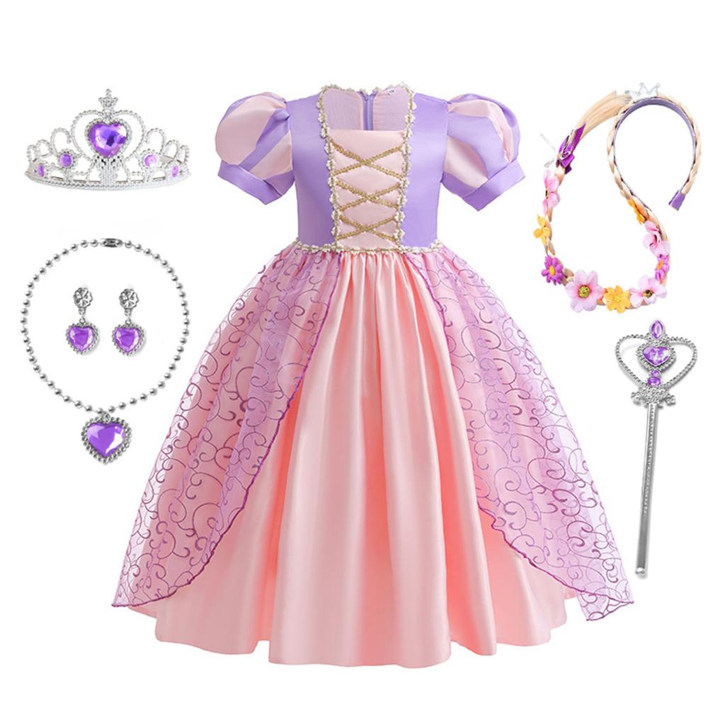 Маленькие Девочки Фиолетовая Принцесса Рапунцель День Рождения Косплей Хэллоуин Пасха Карнавал Маскарадное Платье Девочки Праздничное Платье Переодевание