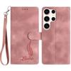 For Samsung Galaxy S25 Ultra Case Imprinted Feather PU Leather Wallet Phone Cover with Wrist Strap
