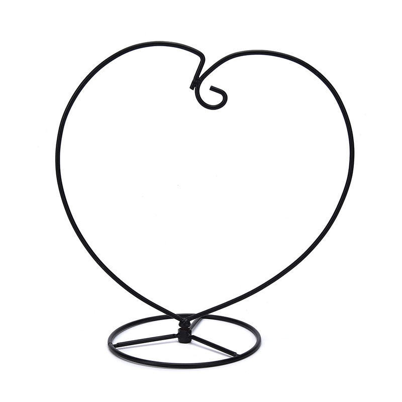 Black Heart-Shaped Iron Hanging Plant Glass Vase Terrarium Stand Holder
