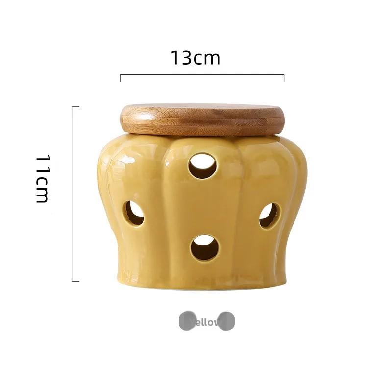 Hollowed Out Ceramic Storage Jar Ventilated Kitchen Container Pumpkin Canister For Garlic Ginger Chili Storage