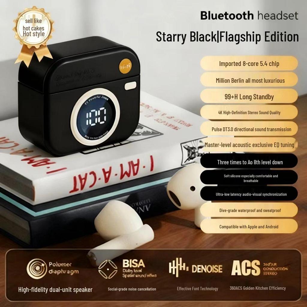 Q86 Ретро-камера Стиль Bluetooth Чехол для Наушников с Цифровым Дисплеем и Длительным Сроком Работы Батареи - Оригинальные Внутриканальные Наушники Серии Q
