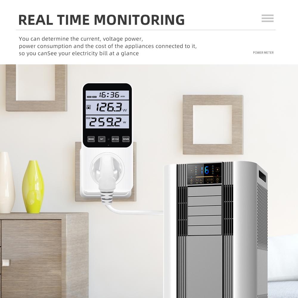 220V/120V AC Digital Power Meter Wattmeter Socket Wattage Kwh Test Energy Meter Electric Consumption Analyzer EU FR US UK AU BR