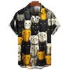 Summer Fashion Cartoon Animal Cat Print Men's Printed Short Sleeve Shirt Street Daily Casual Men Shirt Oversized Tops SIZE S-5XL