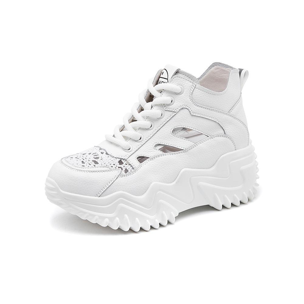 7,5 см натуральная кожа воздушная сетка удобные высококачественные дышащие кроссовки с полым ремешком весенне-летние туфли на платформе с танкеткой