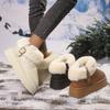 Women's Plus Size Snow Boots Casual Short Tube Flat Bottomed Heel Martin Boot Fur Fleece Cotton Shoes 36-42