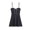 Spring and Summer New Women's Clothing Ins Style Straight Collar Sleeveless Bows Laminated Sling Dress 3152394