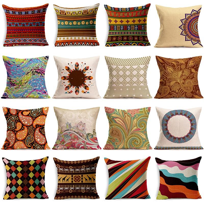 Роскошная наволочка из хлопка и льна с национальным древним узором для автомобильной и диванной подушки