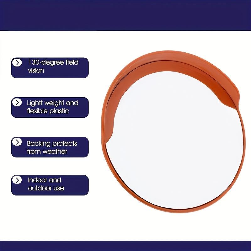 This is a large, round, convex safety mirror designed for outdoor use, featuring a wide field of vision and a plastic frame. Easy to assemble