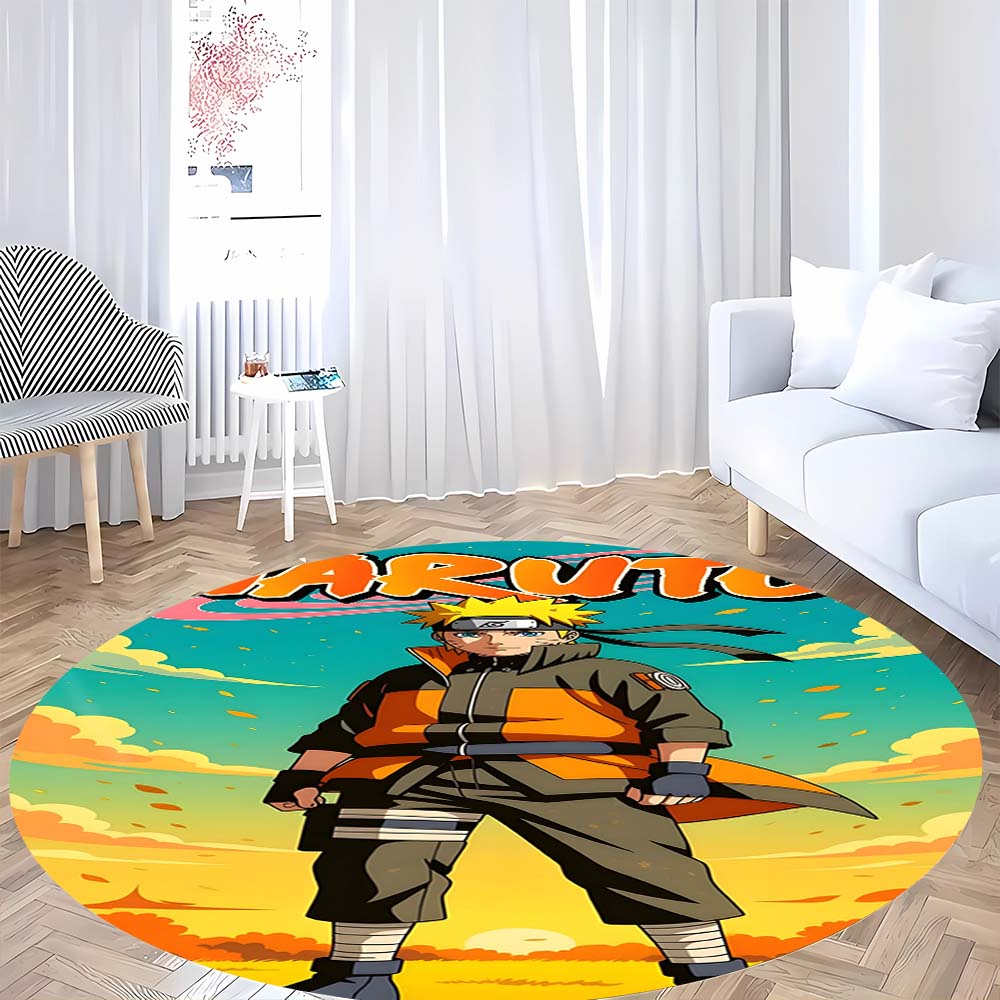 Naruto Round Area Rug Anime Cartoon Pattern Soft Non-Slip Floor Carpet For Bedroom Living Room Kids Room Playroom Home Decor Mat