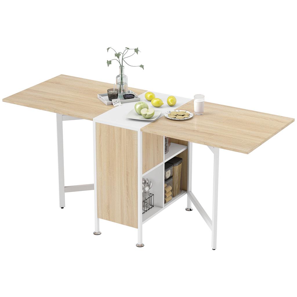 Folding Dining Table For 4 People 169 Cm Drop Leaf Table With Storage Shelves For Small Spaces Kitchen Dining Room Oak