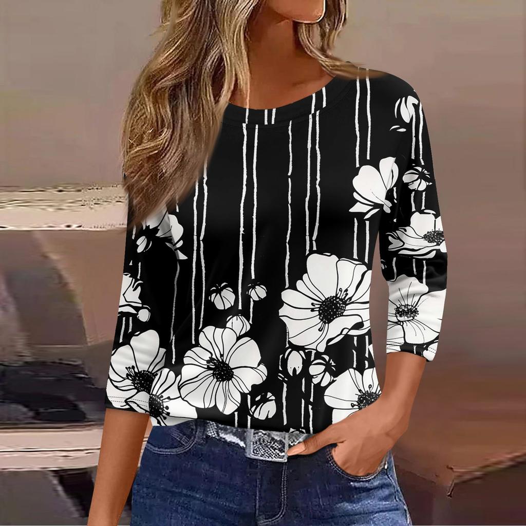 Футболка с длинным рукавом, женская модная повседневная свободная рубашка с круглым рукавом, футболка с принтом, женский топ
