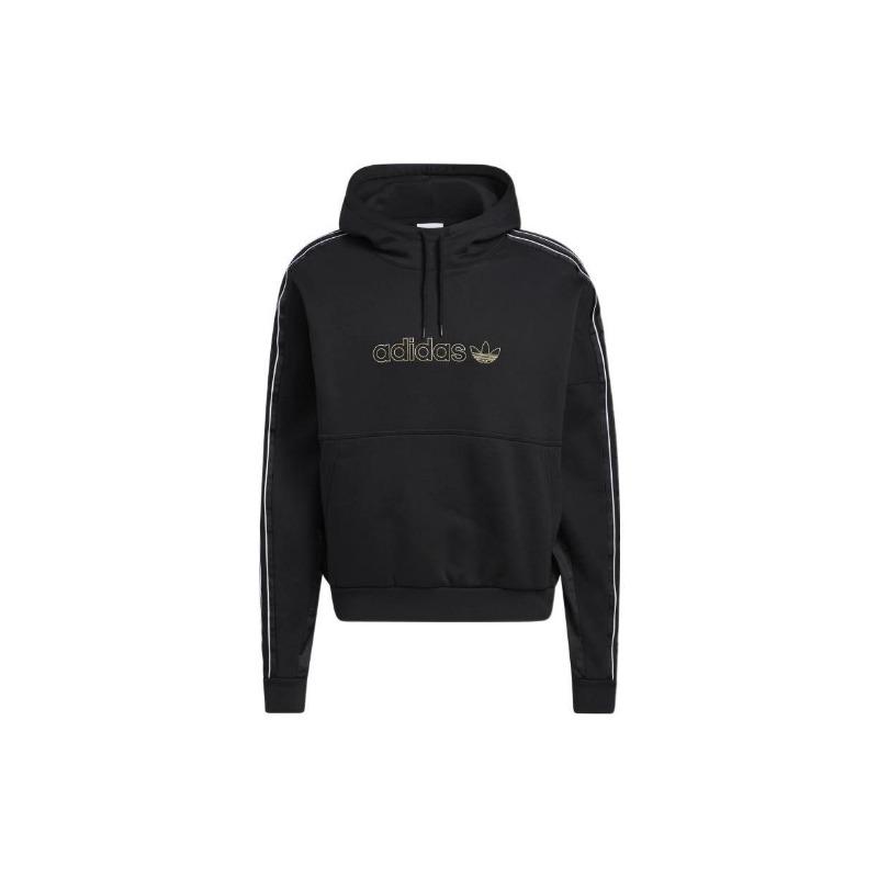 adidas Originals Трилистник в полоску Пуловер с капюшоном Мужские топы Черный H31284