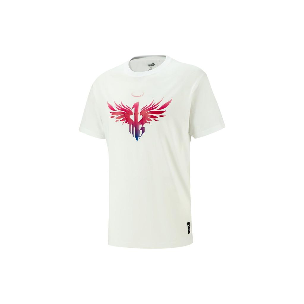 Puma Футболка с круглым вырезом и принтом крыльев в американском винтажном стиле, повседневная, с коротким рукавом, мужская, белая 621971-02
