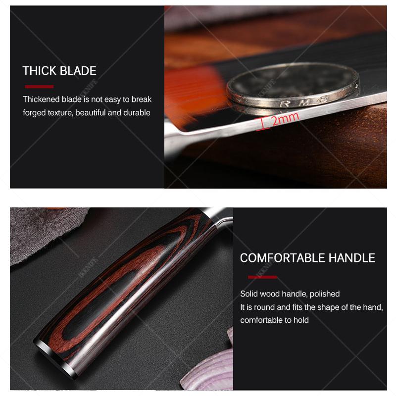 3pcs Stainless Steel Multi-purpose Knife Extremely Thin Sharp Fruit Knife Santak Carving Knife Color Tree Grain Handle Kitchen Quality Knife Set