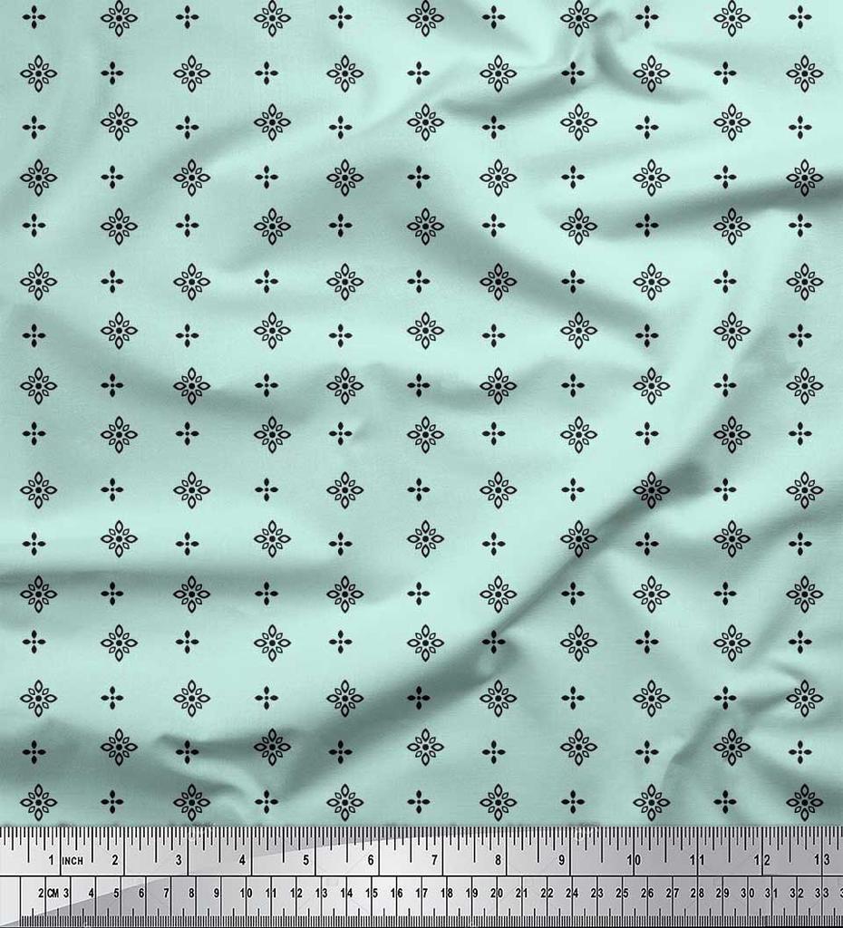 Soimoi Japan Crepe Satin Fabric Black Small Motif Shirting Printed Craft Fabric by the Metre 42 Inch