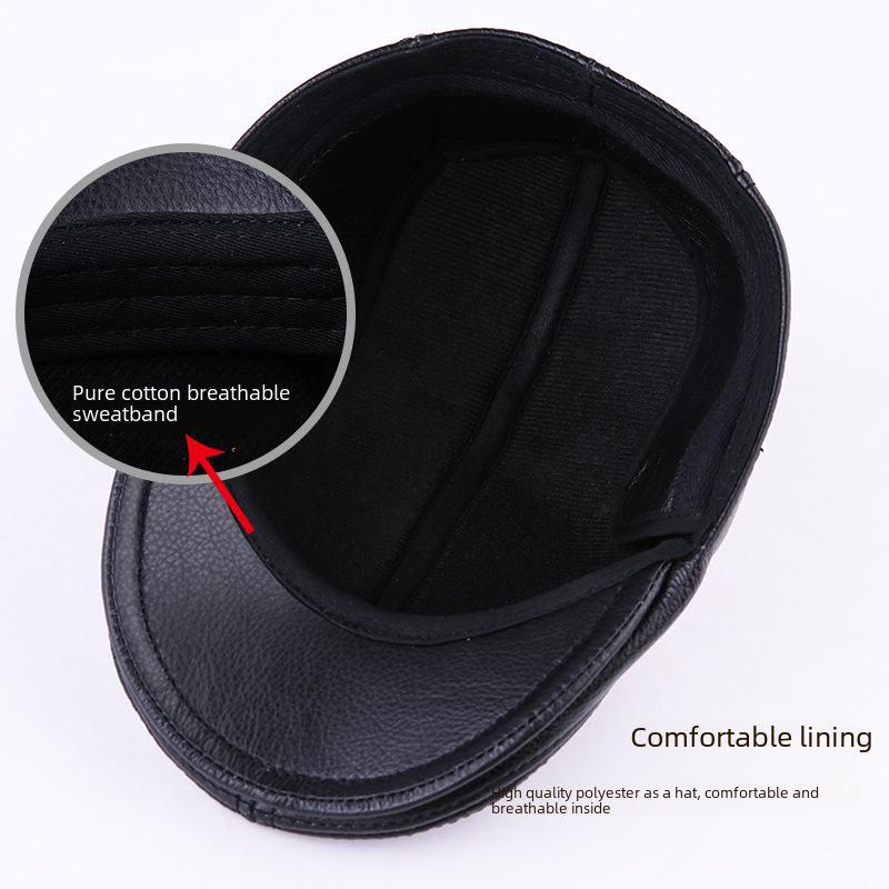Men's Genuine Leather Duckbill Hat – Stylish, Warm, Thickened Cowhide Beret for Middle-Aged and Elderly (Autumn/Winter)