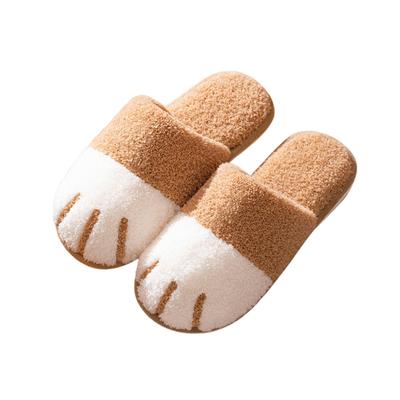 Солнечное сияние Кошачья лапа Комнатные махровые стильные кошачьи тапочки, тапочки, домашние, унисекс, обувь, ткань, моющиеся, тихие, нескользящие, пушистые, (коричневый)