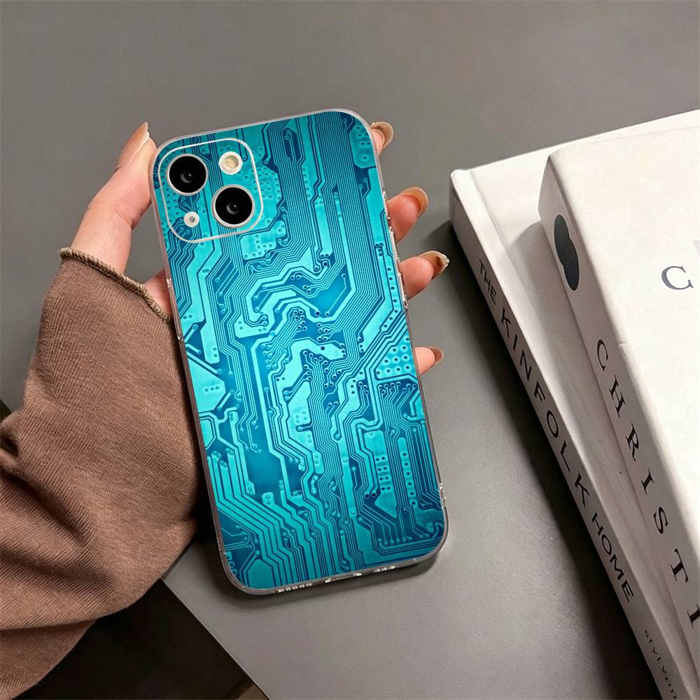 Креативный чехол для телефона с рисунком печатной платы Для iPhone17,16,15,14,13,12,11 Plus,Pro Max Мягкий прозрачный чехол