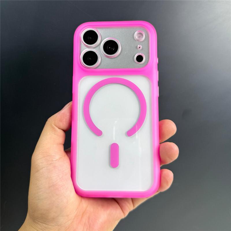 Оригинальный прозрачный магнитный чехол неонового цвета для iPhone 17air 16 16pro 15 14 pro Max с сенсорной кнопкой камеры для Magsafe, жесткая крышка