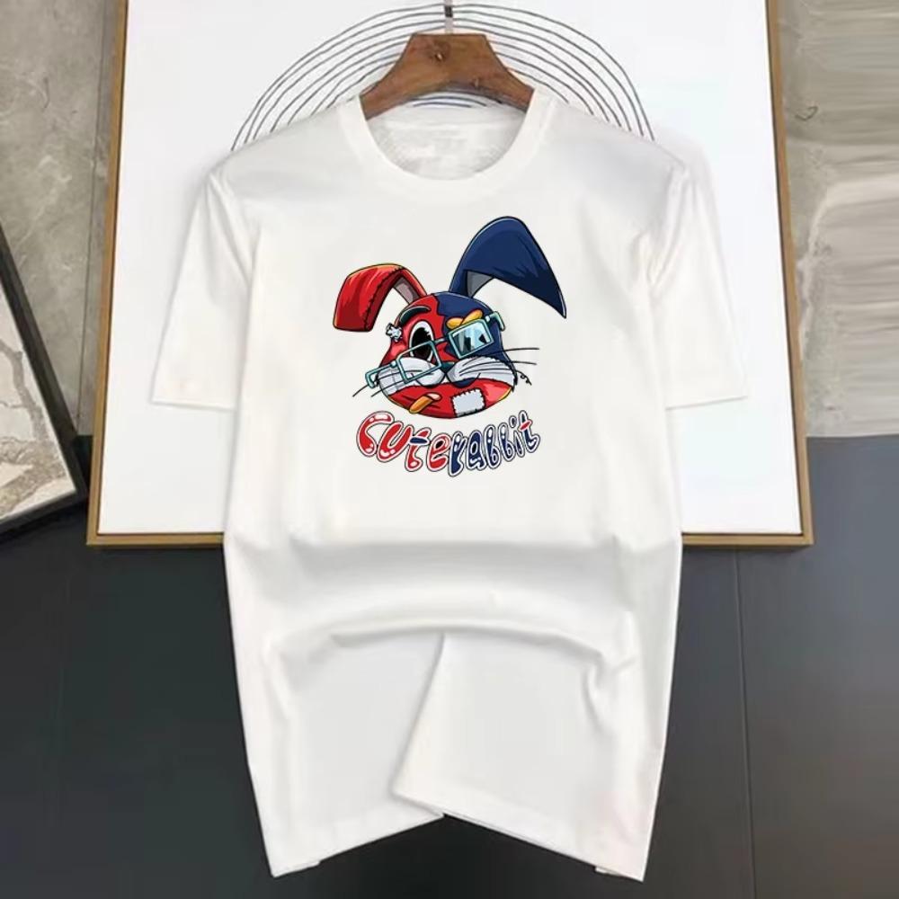 Colored Rabbit Print Summer High Quality Luxury T-shirt Men Women Cotton Short Sleeve Casual Fashion Tees Oversized Streetwear