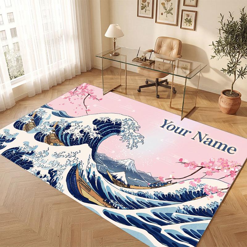 Octopus Sea Life Theme Crystal Velvet Floor Rug Personalized Custom Name Text Warm Carpet Home Decoration