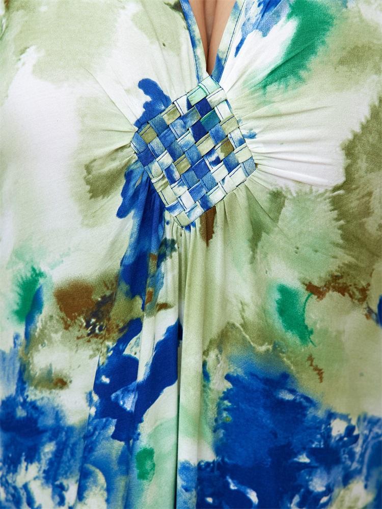 EDOLYNSA Plus Size Kaftan Bohemian Printed Summer Long Beach Dress Women Homewear Outfit Swim Suit Cover Up Loose Caftan