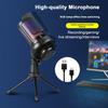 Gaming Microphone with Tripod Stand Noise Reduction RGB Breathing Light Design Gain Control Plug-Play Universal USB