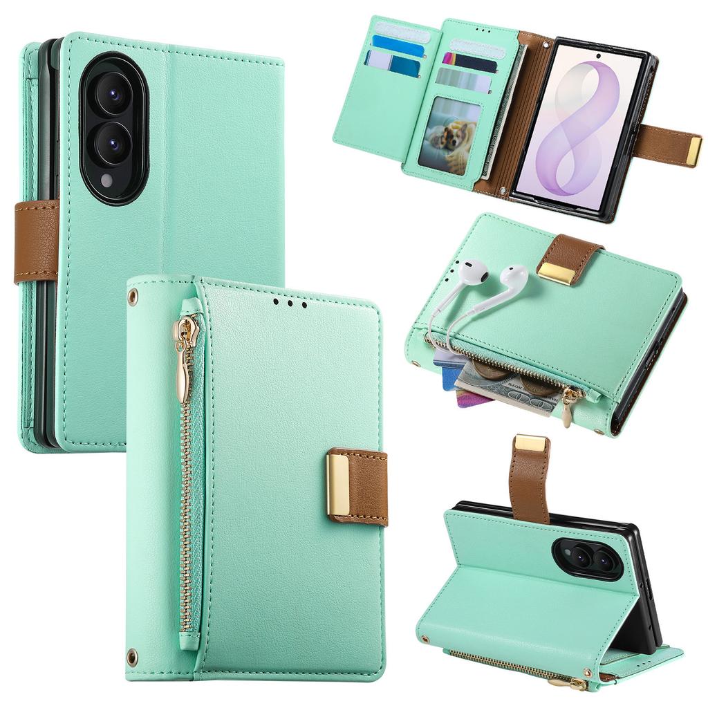 Flip Zipper Cards Solt Wallet Skin Feel Leather Phone Case for Samsung Galaxy Z Fold8 Fold 8 Wide Shockproof Book Stand Cover