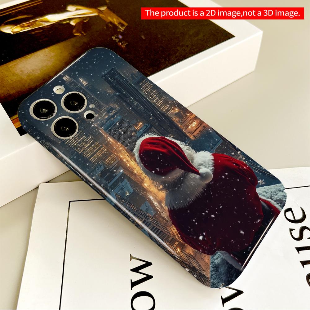 2DFlat Santa Over City Snowscape All inclusive film hard phone case, compatible with iPhone 18 Pro Max 17 16 15 14 13 12 11