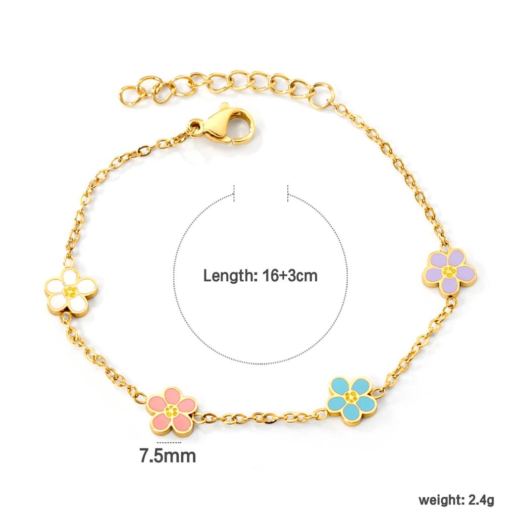 Romantic Cute Drip-Oil Colorful Flowers Charms Bracelets for Girls Ladies Surgical Steel Delicate Small Daisy Flower Jewelry